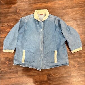 Vintage 80s Lined Denim Barn Jacket | Corduroy Trim | Snap Front | Women’s Plus